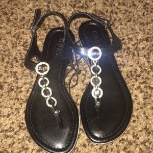 Guess | black sandal , rhinestone with gold trim size 5 .5